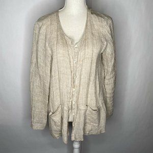 Pure Jill Button down 100% linen cardigan pockets MP
